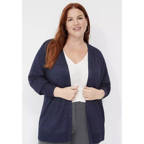 LANE BRYANT Lurex Open Front Modern Cardigan 22/24 Maritime Blue Sparkle Shimmer - Picture 1 of 11